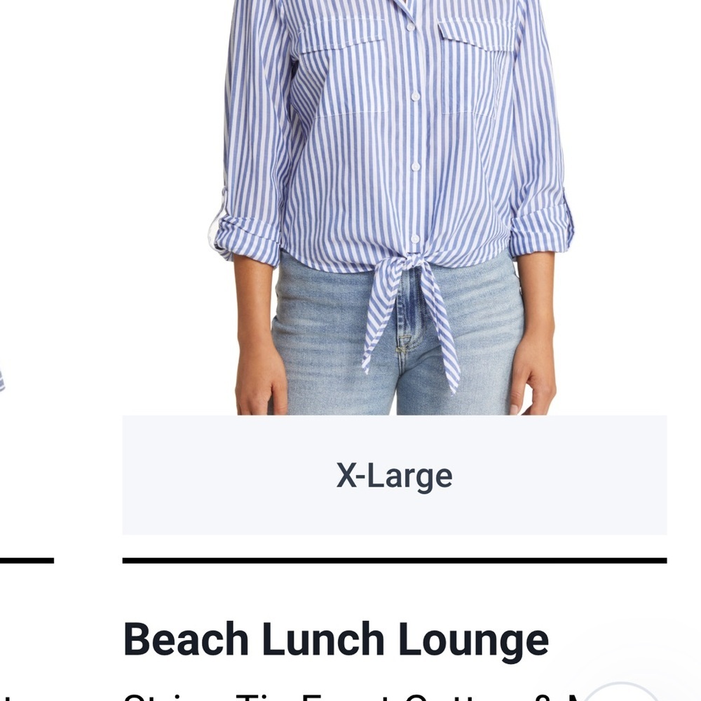 beachlunchlounge Blue and White Striped Tie-Front Shirt